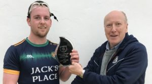 Salthill Men's C Champion:  Kevin O'Callaghan receives trophy from Pierce Lawlor, Salthill Handball Club. 