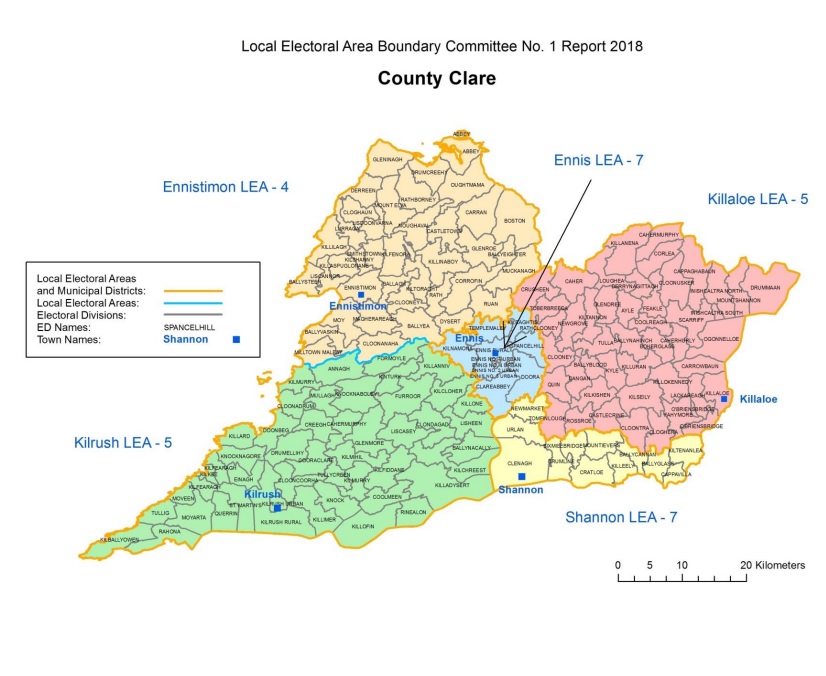 The Boundary Commission has drawn up the following map for Clare for the 2019 local elections.