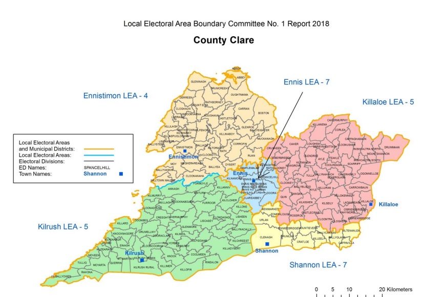 The Boundary Commission has drawn up the following map for Clare for the 2019 local elections.
