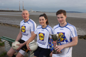 Pictured at Dublins Sandymount Strand for the launch of the Lidl Comórtas Peile Páidi Ó Sé 2019 GAA Football Festival, which takes place in the Dingle Peninsula from 15th to 17th February, was former Kerry star Kieran Donaghy, Dublin All-Ireland winner Lyndsey Davey and Comórtas chairman Pádraig Óg Ó Sé. Full details on www. paidiose.com. (Photo by Thomas White)