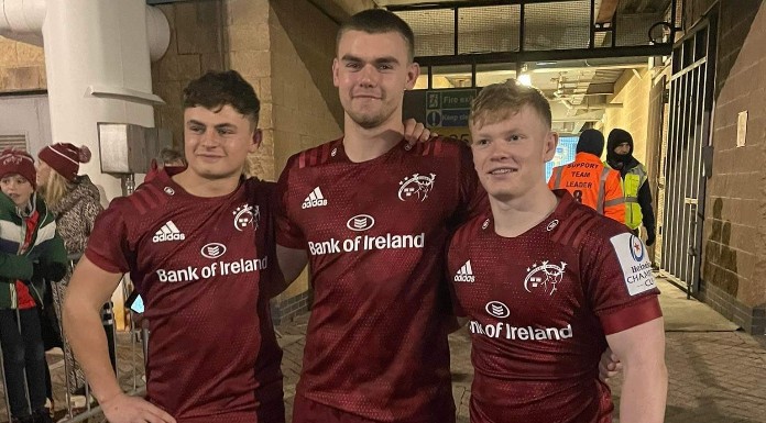 Tony Butler, Conor Moloney & Ethan Coughlan after making their Munster debuts. Pic (c) Clare FM